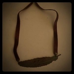 Leather and patina feather necklace